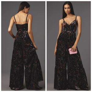 Anthropologie Hutch Tiered Velvet Jumpsuit